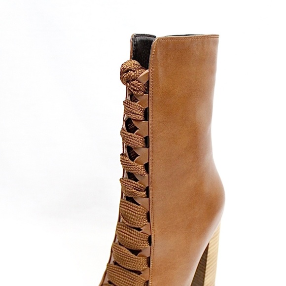 Chunky Stacked Heel Ankle Lace Up Round Toe bootie - Picture 3 of 6